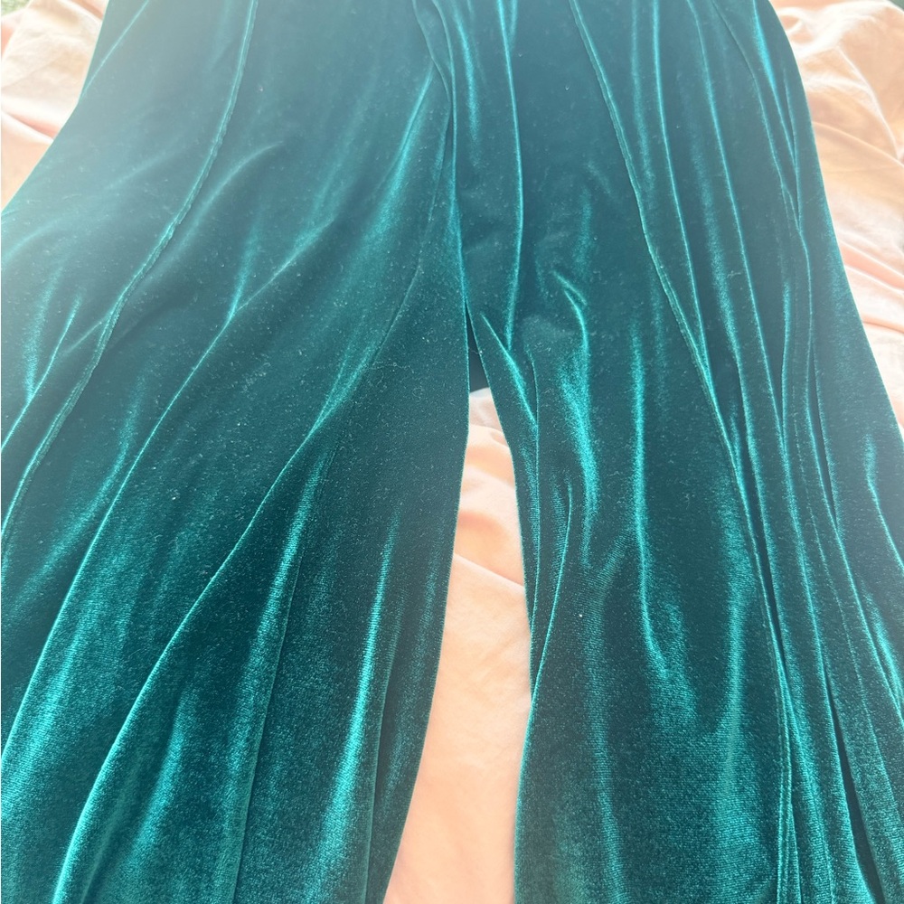 Riley Rader Velvet Wide-Leg Pants - Size 4 - Emerald Green - Picture 4 of 4